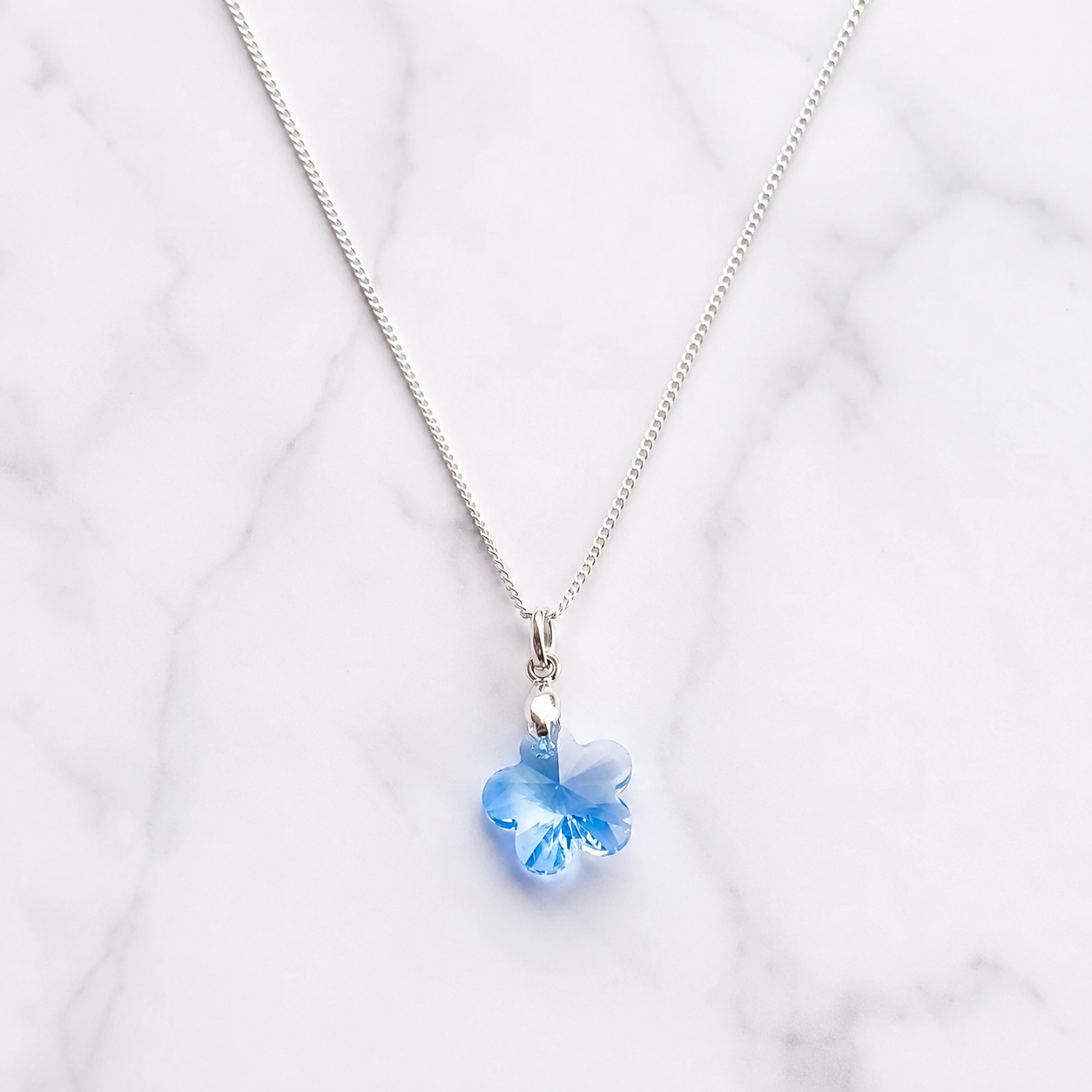 COLLAR DE PLATA PARA MUJER CON CRISTAL FLOR CELESTE JOYERIA ELEGANTE PARA REGALO - 1