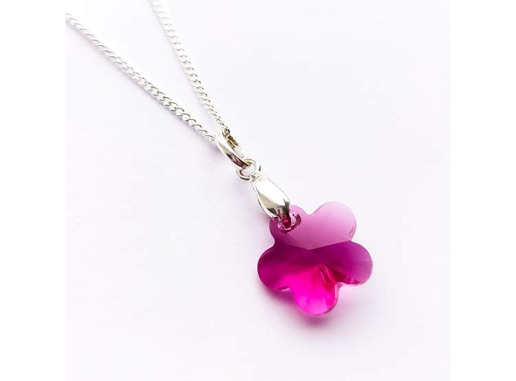 Collar de Plata 925 con Dije Flor Fucsia de Cristal para Mujer - Regalo Elegante y Delicado - 1