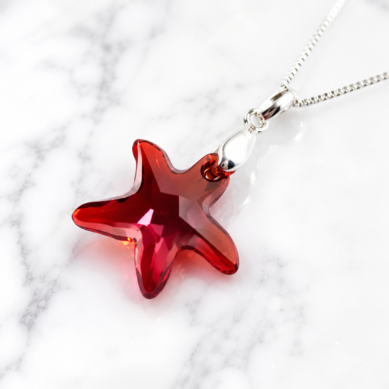 COLLAR DE PLATA 925 CON DIJE DE CRISTAL DISEÑO ESTRELLA COLOR BORGOÑA REGALO IDEAL PARA MUJER - 2