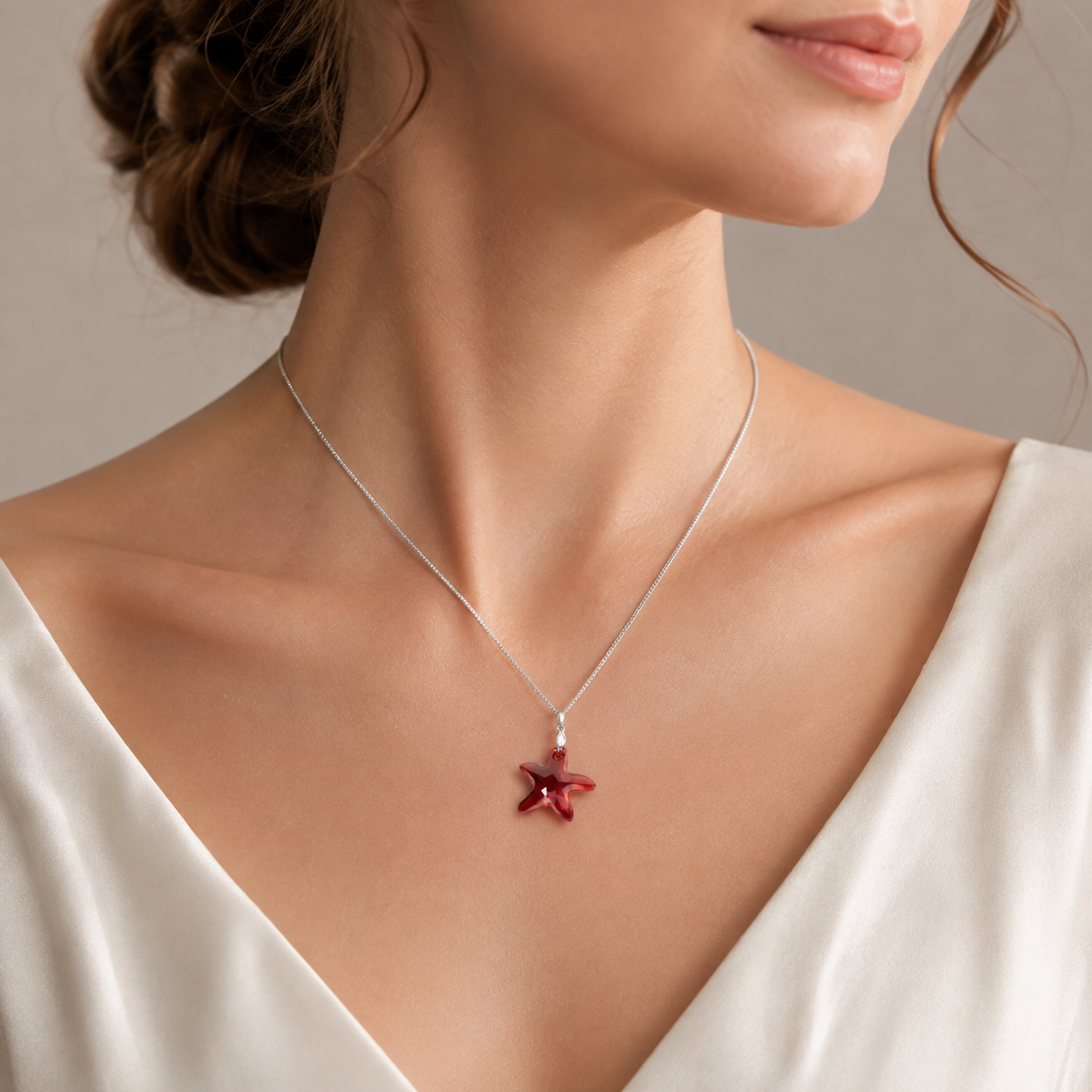 COLLAR DE PLATA 925 CON DIJE DE CRISTAL DISEÑO ESTRELLA COLOR BORGOÑA REGALO IDEAL PARA MUJER - 3