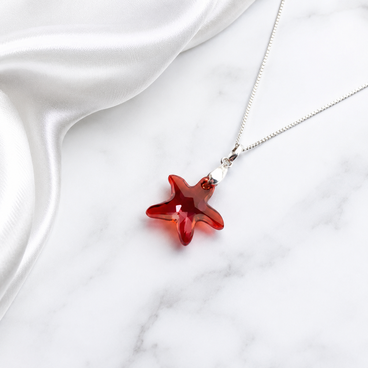COLLAR DE PLATA 925 CON DIJE DE CRISTAL DISEÑO ESTRELLA COLOR BORGOÑA REGALO IDEAL PARA MUJER - 4