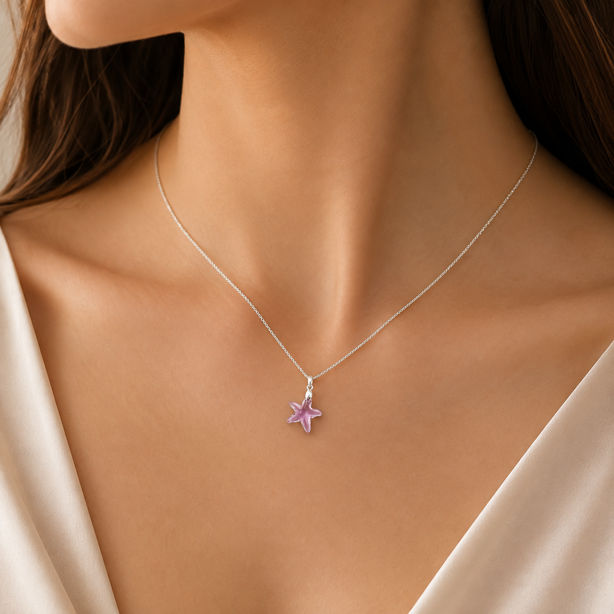 Collar de Plata 925 para Mujer con Dije Estrella de Mar Lila - Regalo Elegante para Sorprender - 3