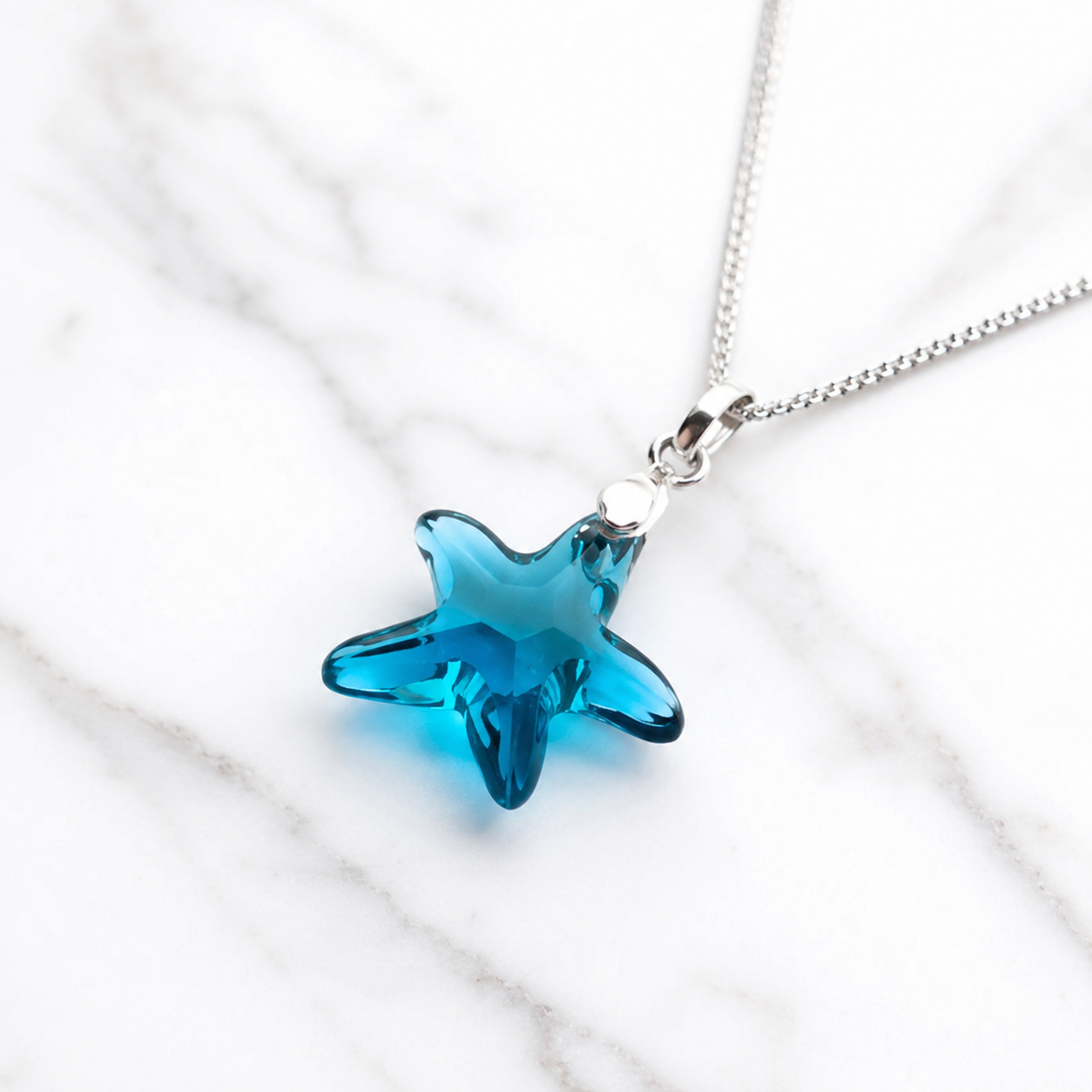 COLLAR DE PLATA 925 PARA MUJER CON DIJE DE CRISTAL ESTRELLA DE MAR TURQUESA REGALO IDEAL PARA MUJER - 1