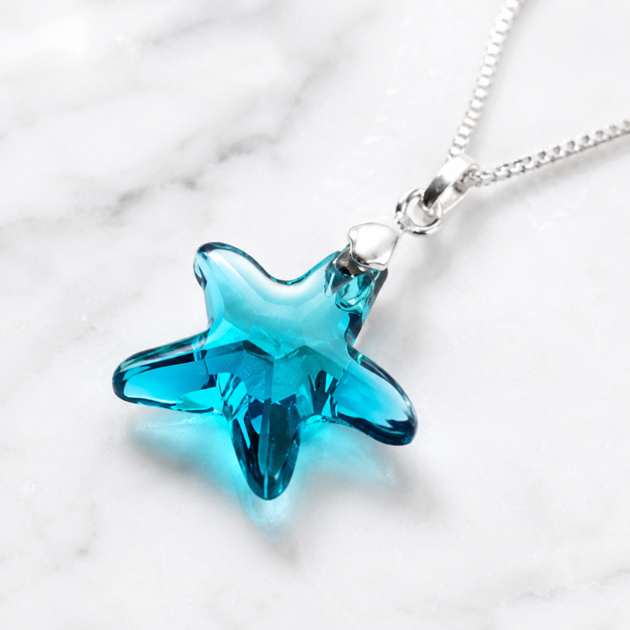 COLLAR DE PLATA 925 PARA MUJER CON DIJE DE CRISTAL ESTRELLA DE MAR TURQUESA REGALO IDEAL PARA MUJER - 2