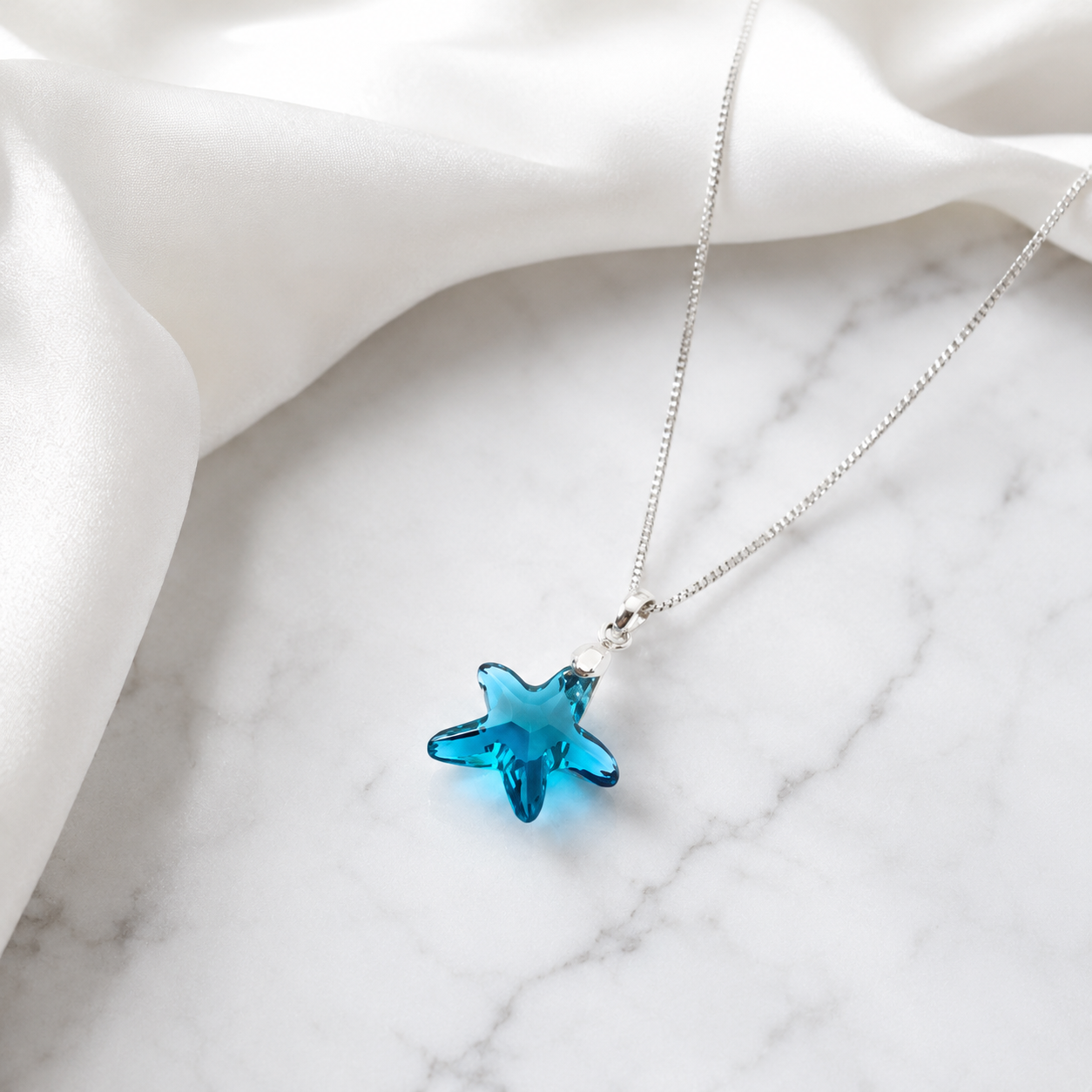 COLLAR DE PLATA 925 PARA MUJER CON DIJE DE CRISTAL ESTRELLA DE MAR TURQUESA REGALO IDEAL PARA MUJER - 4