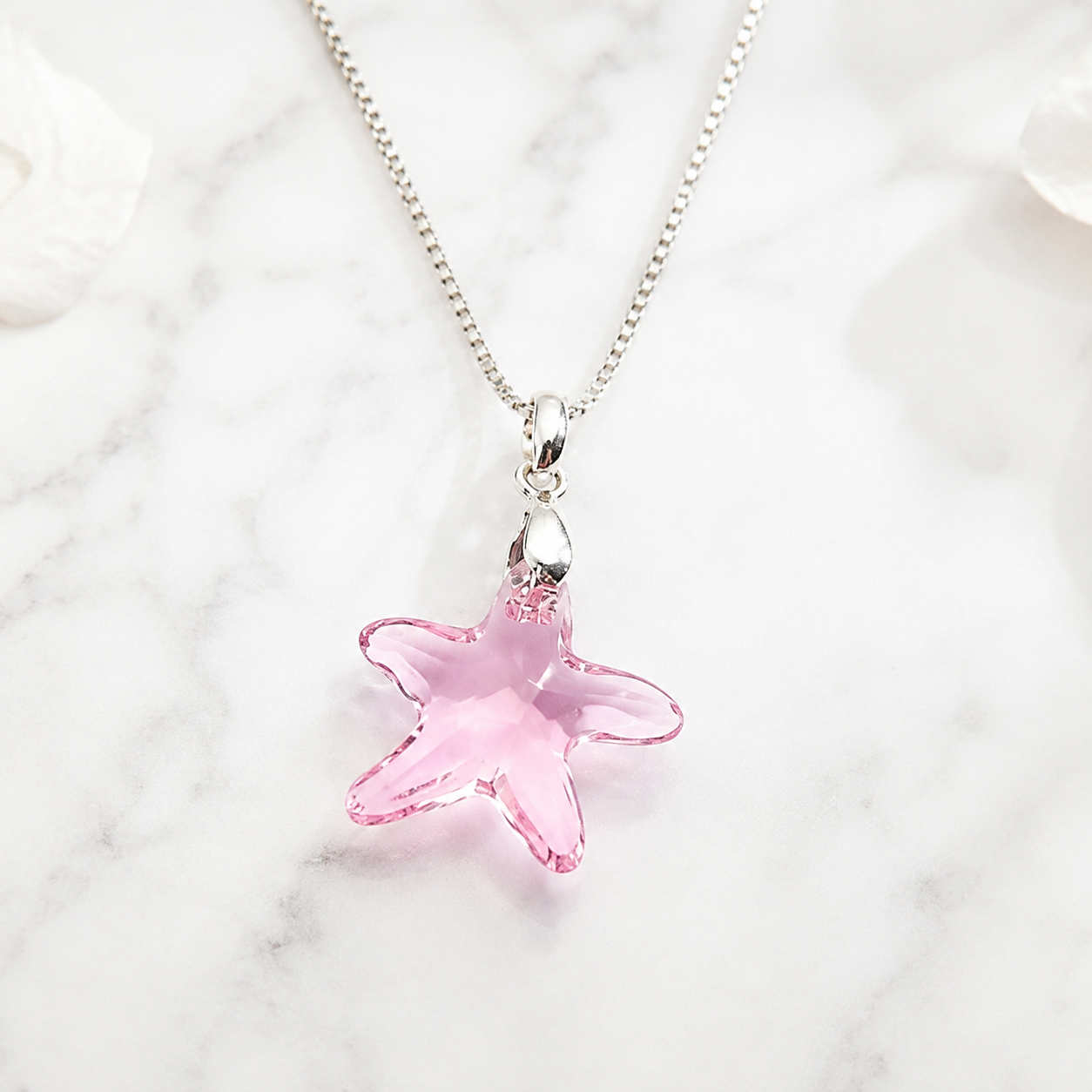 COLLAR DE PLATA 925 PARA MUJER CON CRISTAL ESTRELLA ROSA IDEAL PARA REGALO - 1