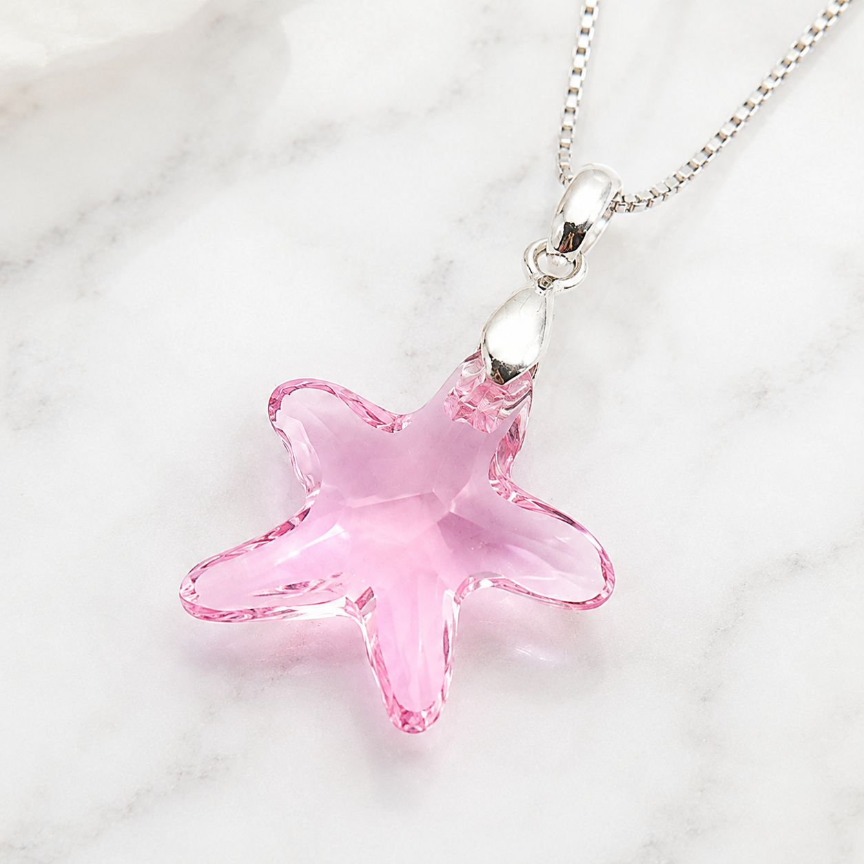 COLLAR DE PLATA 925 PARA MUJER CON CRISTAL ESTRELLA ROSA IDEAL PARA REGALO - 2