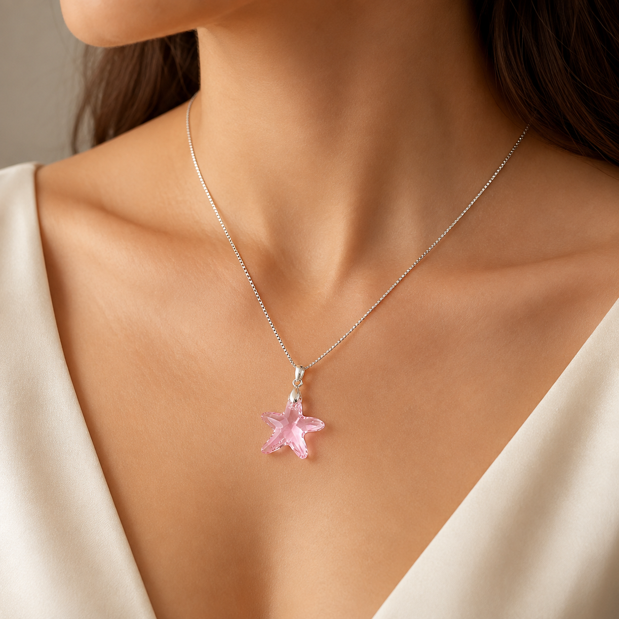 COLLAR DE PLATA 925 PARA MUJER CON CRISTAL ESTRELLA ROSA IDEAL PARA REGALO - 3