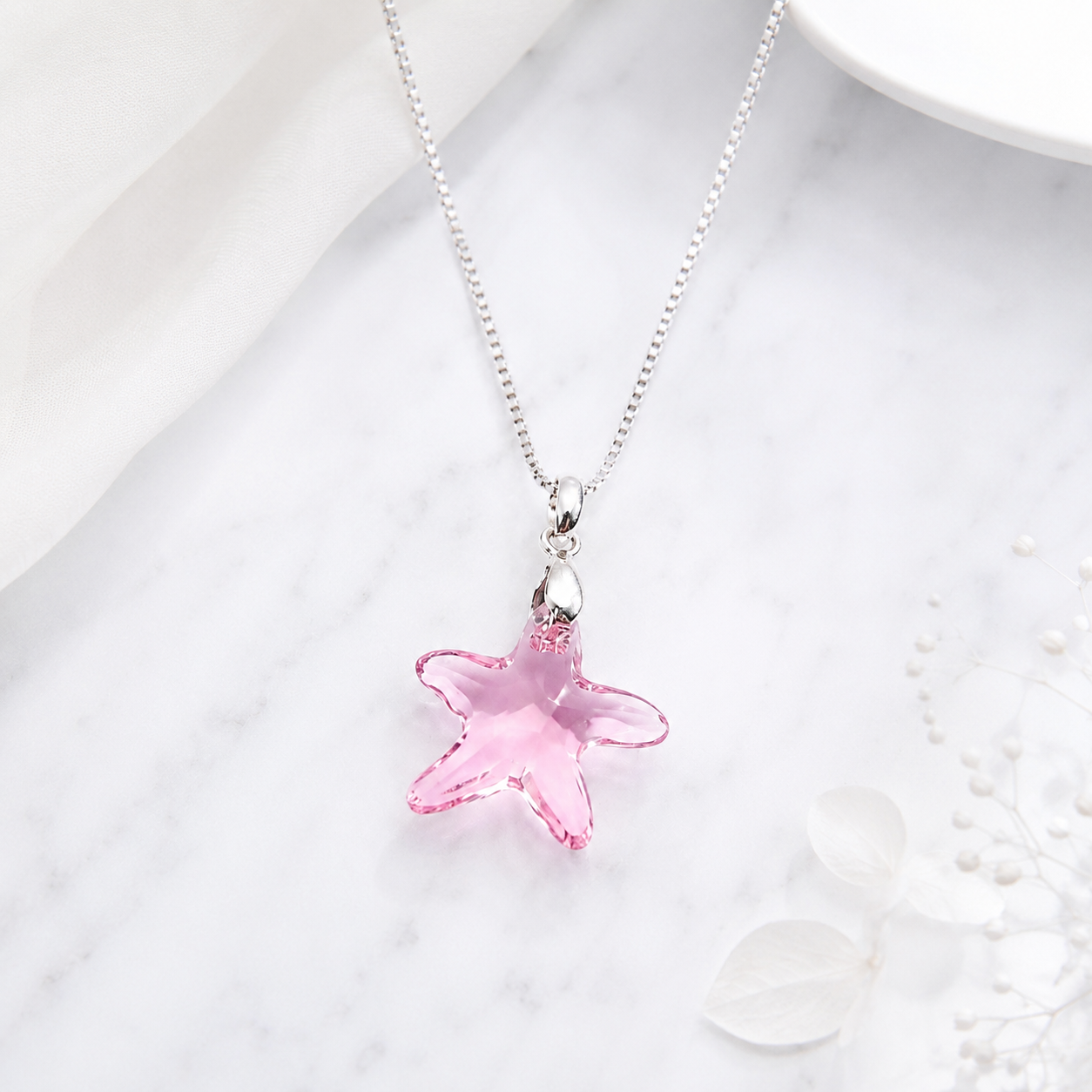 COLLAR DE PLATA 925 PARA MUJER CON CRISTAL ESTRELLA ROSA IDEAL PARA REGALO - 4