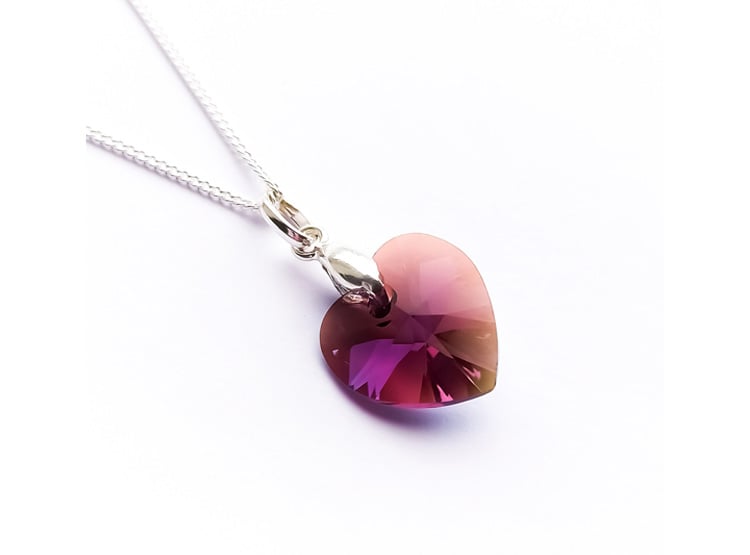 Collar de Plata 925 Mujer con Dije Corazón Cristal Amatista - Regalo Ideal para Enamorar - 1