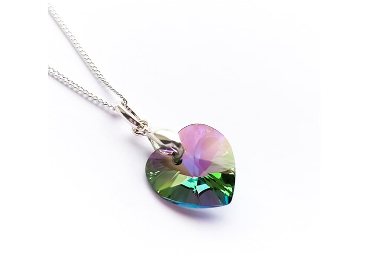 Collar de Plata 925 Mujer con Dije Corazón Cristal Multicolor - Regalo Ideal para Enamorar - 1