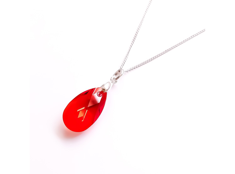 COLLAR DE PLATA PARA MUJER CON DIJE DE CRISTAL DISEÑO GOTA ROJA - REGALO IDEAL PARA SORPRENDER - 1