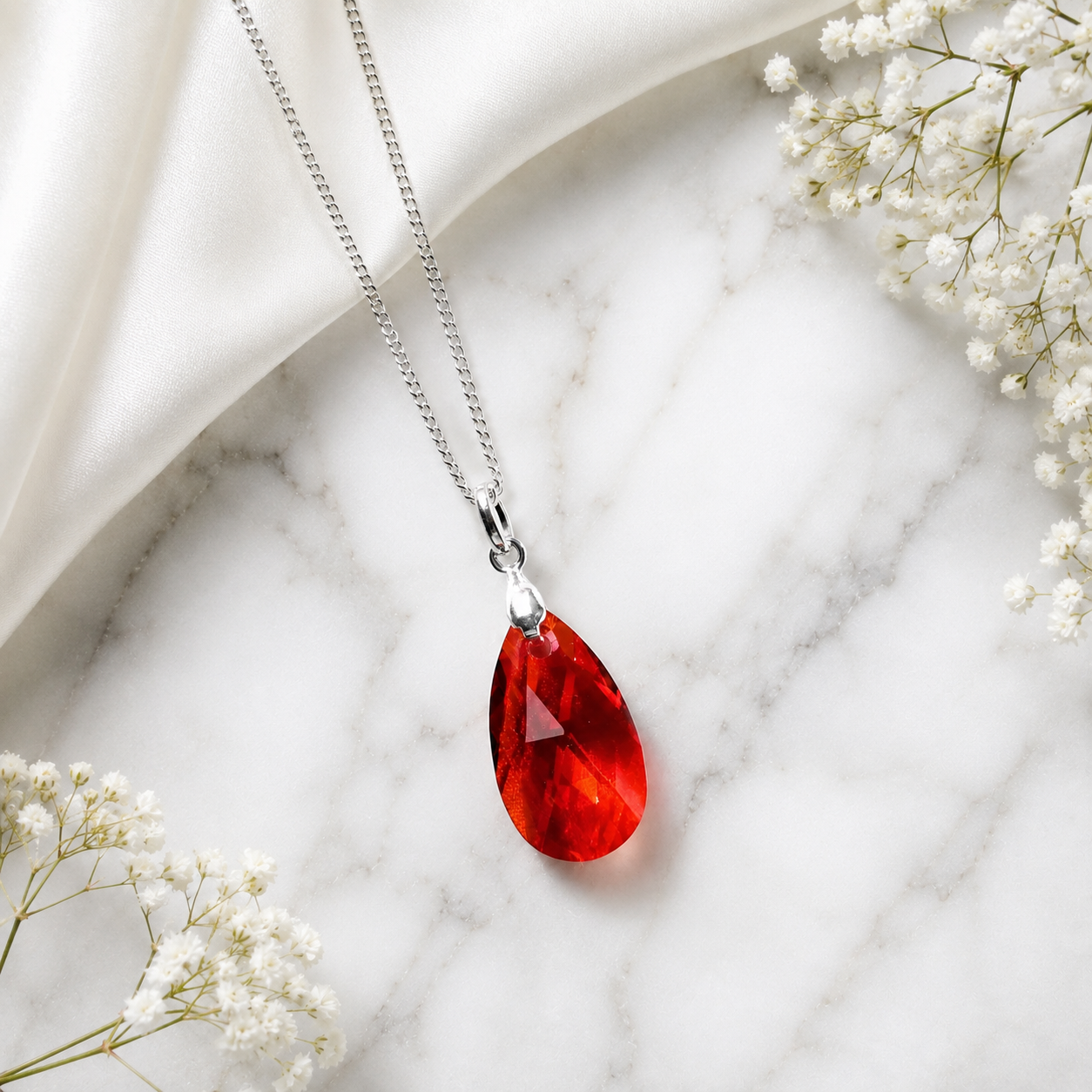 COLLAR DE PLATA CON DIJE DE CRISTAL DISEÑO GOTA ROJA PARA MUJER REGALO IDEAL PARA SORPRENDER - 1
