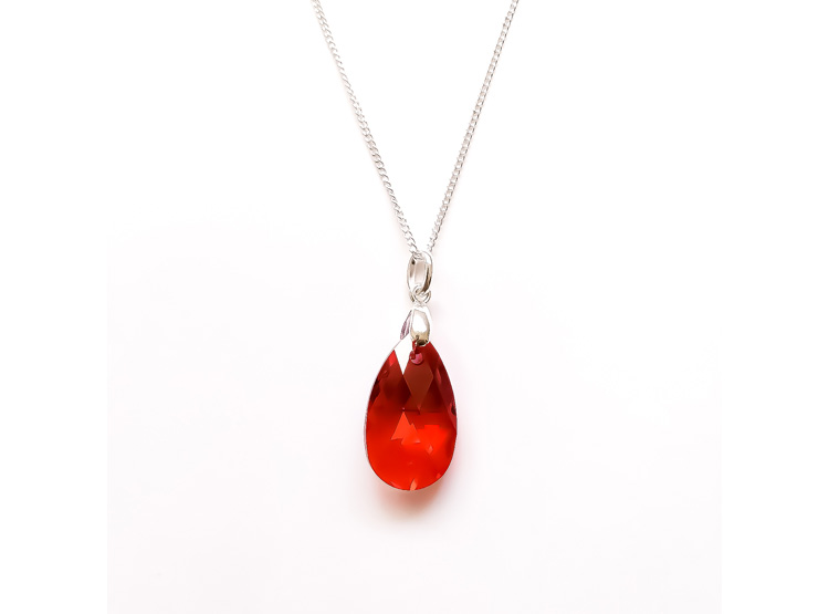COLLAR DE PLATA PARA MUJER CON DIJE DE CRISTAL DISEÑO GOTA ROJA - REGALO IDEAL PARA SORPRENDER - 2