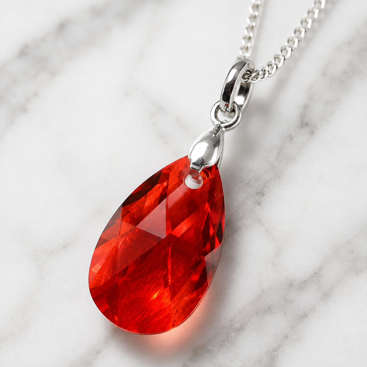 COLLAR DE PLATA CON DIJE DE CRISTAL DISEÑO GOTA ROJA PARA MUJER REGALO IDEAL PARA SORPRENDER - 2