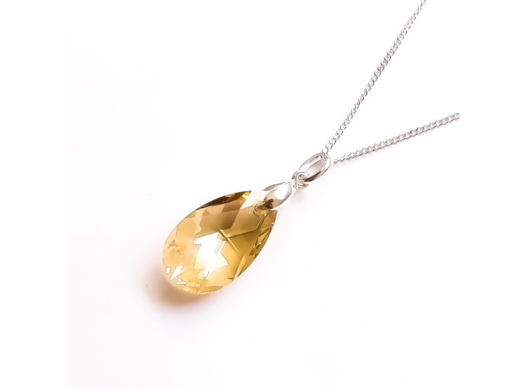 Collar de Plata 925 con Dije Gota Ámbar de Cristal para Mujer - Joya Elegante para Regalo Especial - 1
