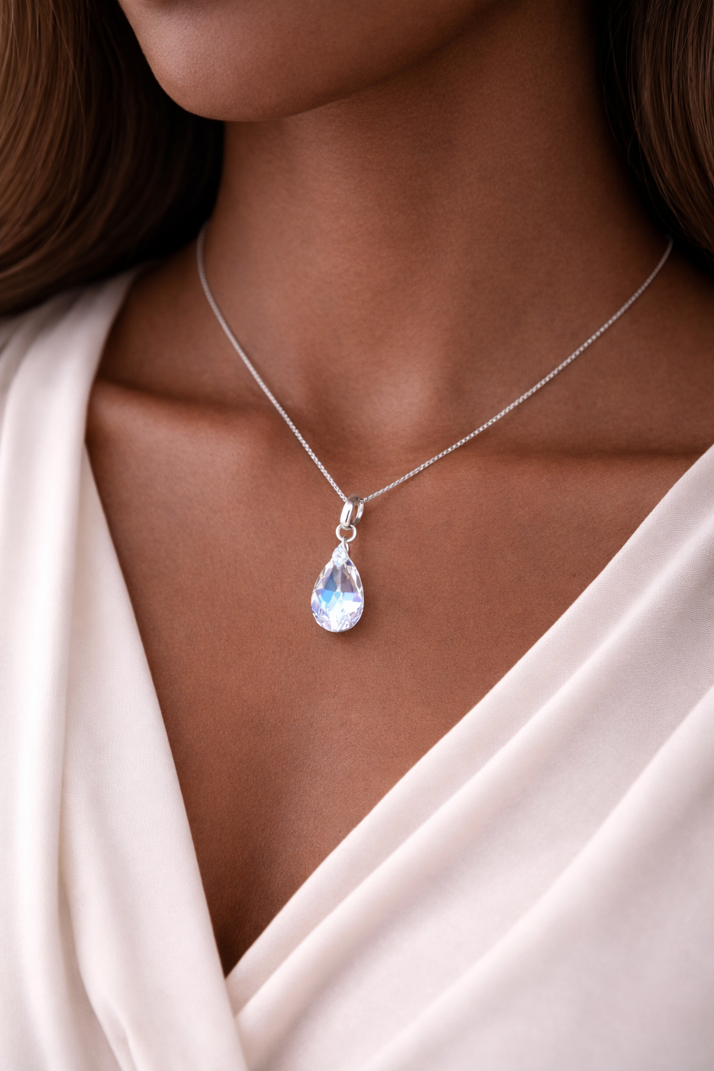 Collar de Plata 925 con Dije Gota de Cristal Blanca para Mujer - Joya Elegante para Regalo Especial - 3