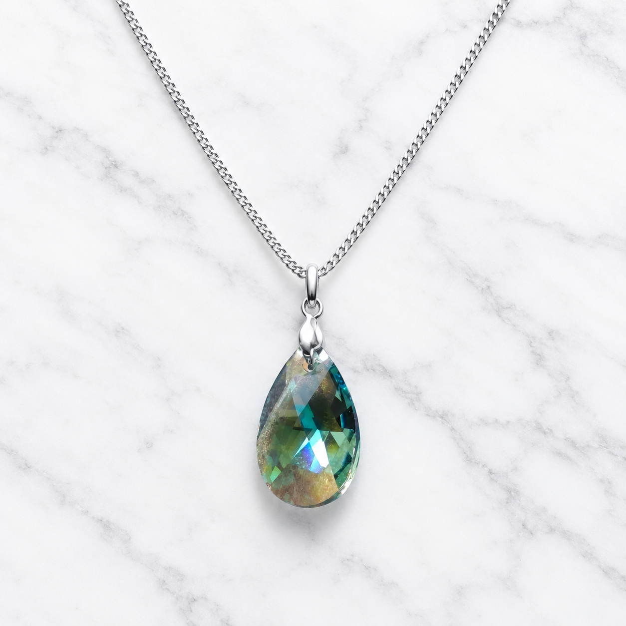 COLLAR DE PLATA 925 PARA MUJER CON DIJE DE CRISTAL GOTA VERDE - JOYERIA ELEGANTE PARA SORPRENDER - 1