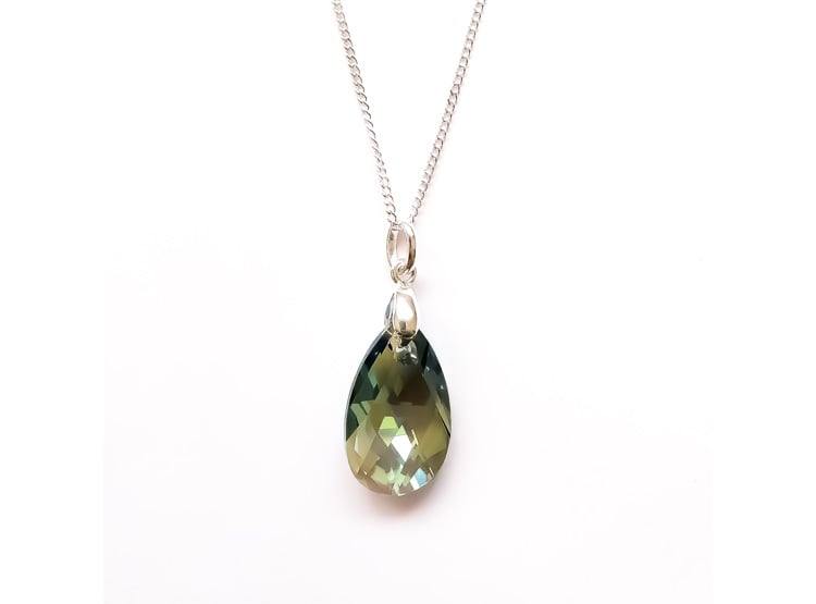 COLLAR DE PLATA 925 PARA MUJER CON DIJE DE CRISTAL GOTA VERDE - JOYERIA ELEGANTE PARA SORPRENDER - 2