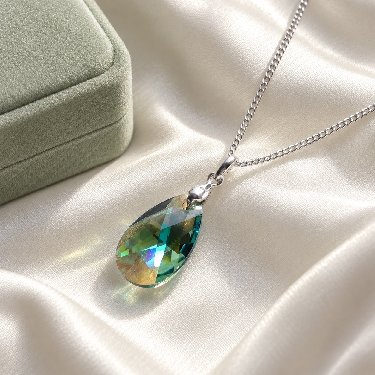 COLLAR DE PLATA 925 PARA MUJER CON DIJE DE CRISTAL GOTA VERDE - JOYERIA ELEGANTE PARA SORPRENDER - 4