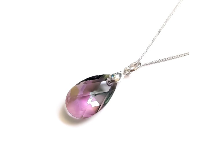 COLLAR DE PLATA PARA MUJER CON DIJE DE CRISTAL DISEÑO GOTA LILA - REGALO ELEGANTE PARA SORPRENDER - 1