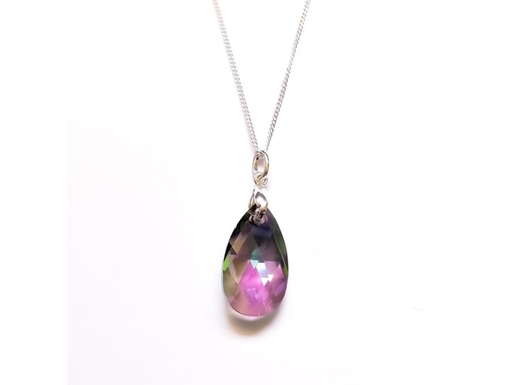 COLLAR DE PLATA PARA MUJER CON DIJE DE CRISTAL DISEÑO GOTA LILA - REGALO ELEGANTE PARA SORPRENDER - 2