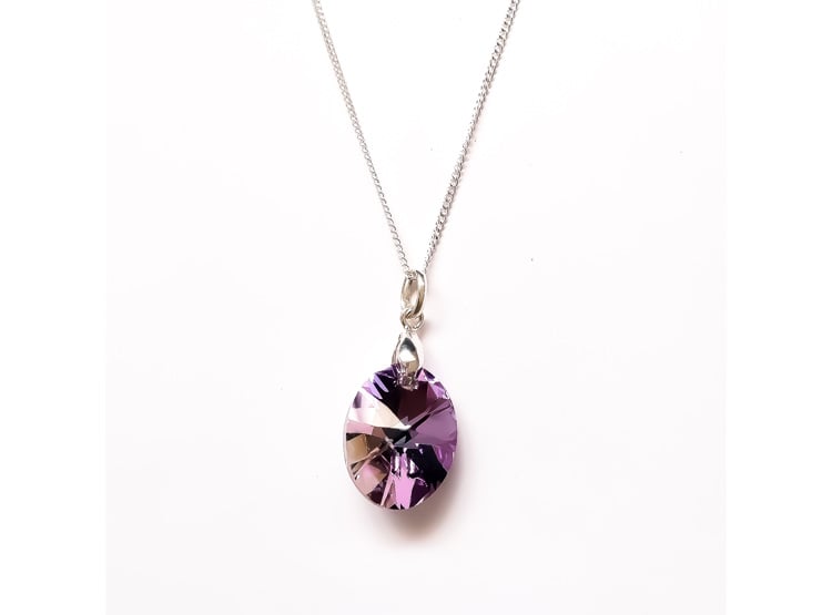 COLLAR DE PLATA 925 PARA MUJER CON DIJE DE CRISTAL DISEÑO OVAL LILA - JOYERIA IDEAL PARA SORPRENDER - 2