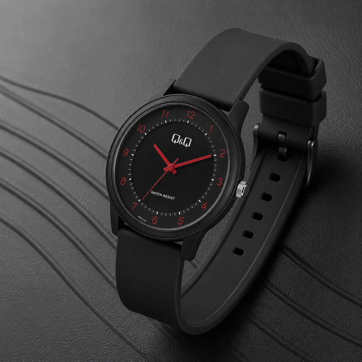 RELOJ Q&Q VS60J007Y PARA HOMBRE ACUÁTICO 3 BAR NEGRO ANALÓGICO CORREA DE RESINA 38 MM - 4