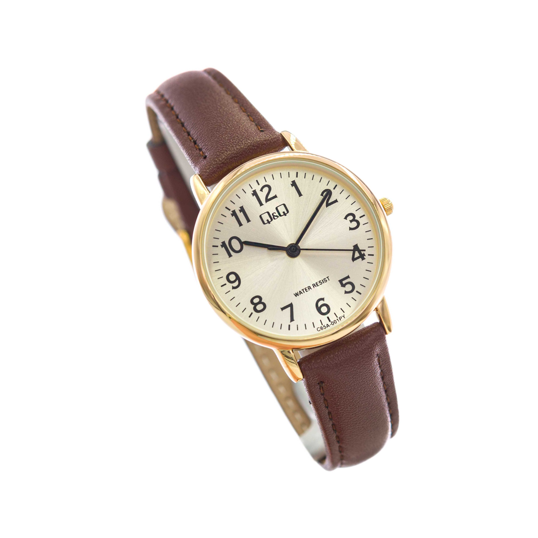 RELOJ Q&Q C65A-001PY PARA MUJER DORADO CON CORREA MARRÓN ESFERA DORADA 31 MM ACUÁTICO 3 BAR - 2