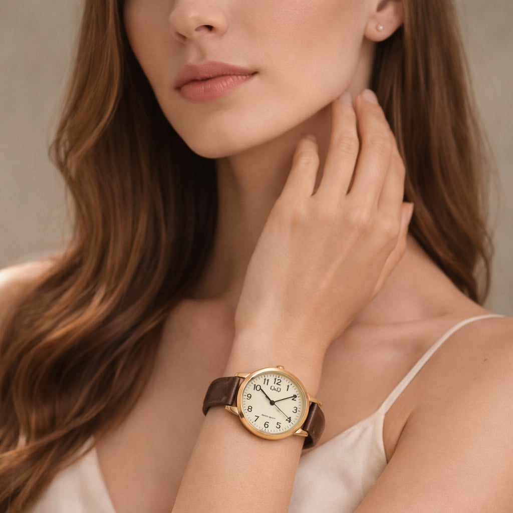 RELOJ Q&Q C65A-001PY PARA MUJER DORADO CON CORREA MARRÓN ESFERA DORADA 31 MM ACUÁTICO 3 BAR - 3