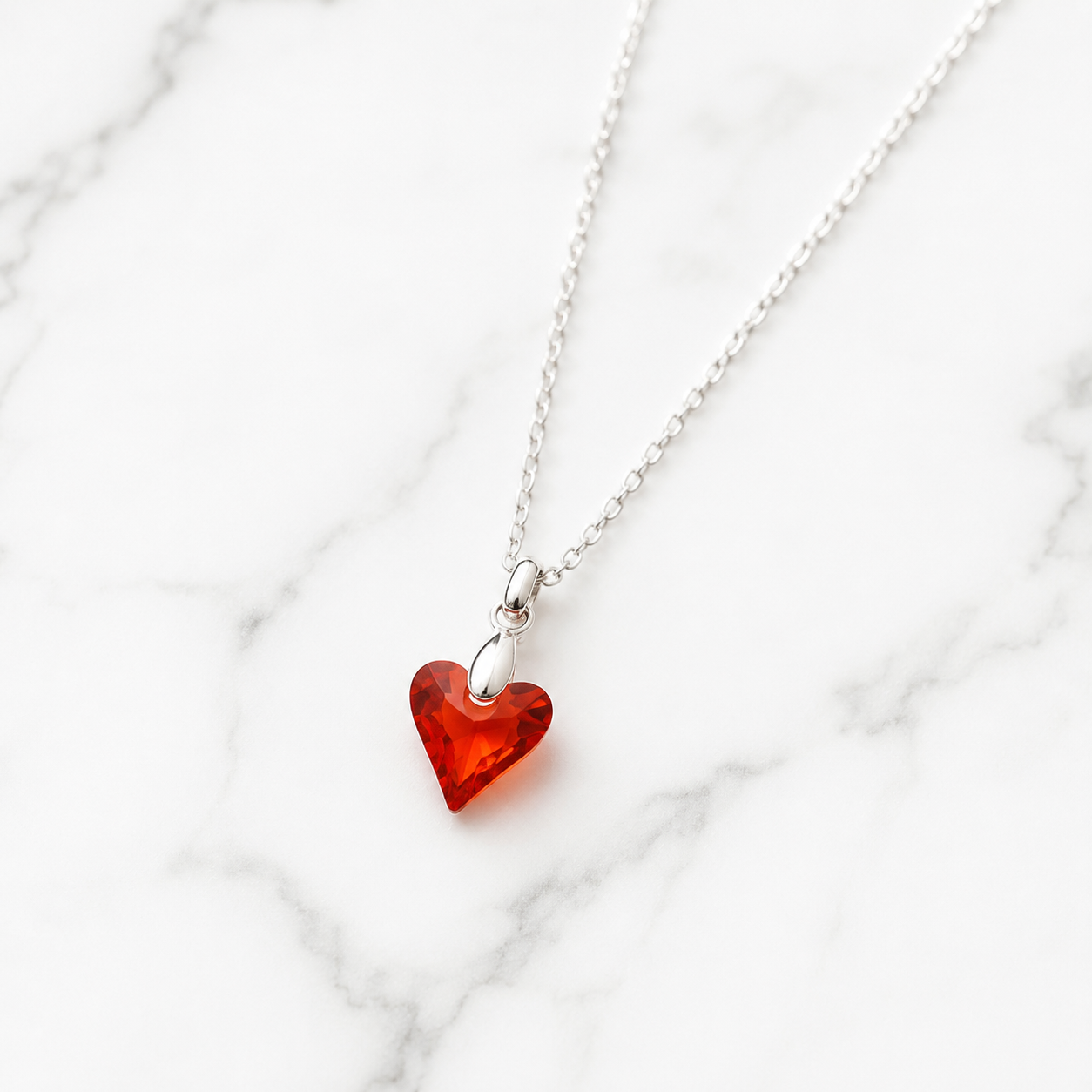 COLLAR DE PLATA 925 PARA MUJER CON DIJE DISEÑO CORAZÓN DE CRISTAL COLOR BURDEO REGALO ELEGANTE Y ROMÁNTICO PARA MUJER - 2