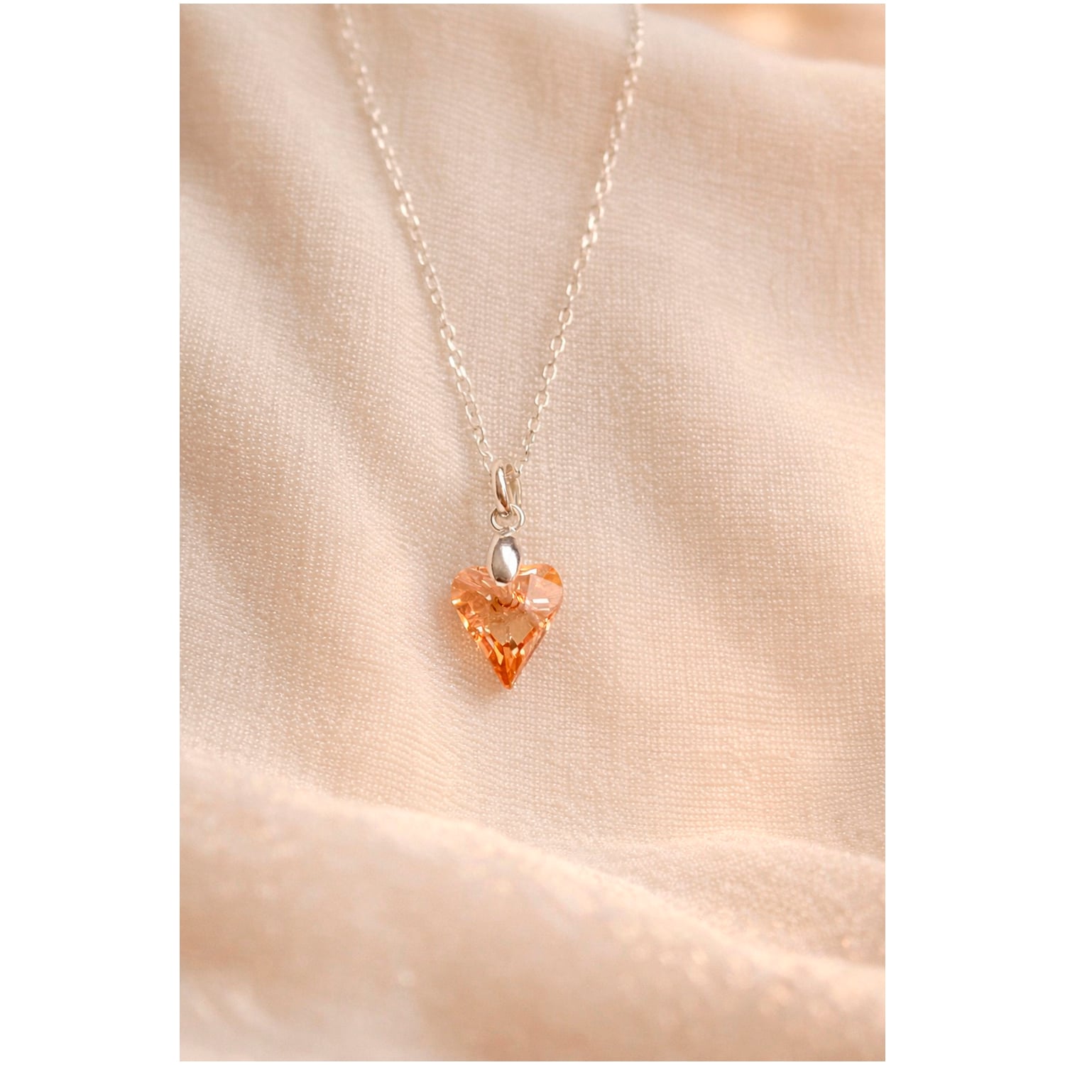 COLLAR DE PLATA 925 PARA MUJER CON DIJE DISEÑO CORAZÓN DE CRISTAL COLOR ÁMBAR - REGALO ROMÁNTICO PARA MUJER - 2