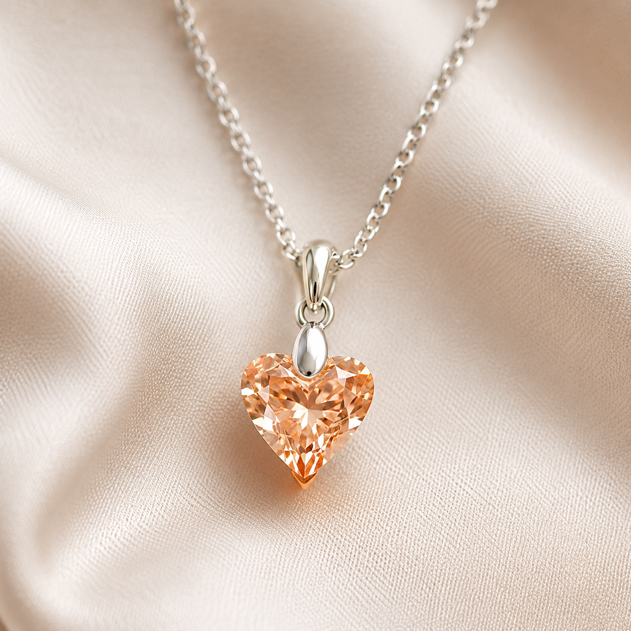 COLLAR DE PLATA 925 PARA MUJER CON DIJE DISEÑO CORAZÓN DE CRISTAL COLOR ÁMBAR REGALO ROMÁNTICO PARA MUJER - 2
