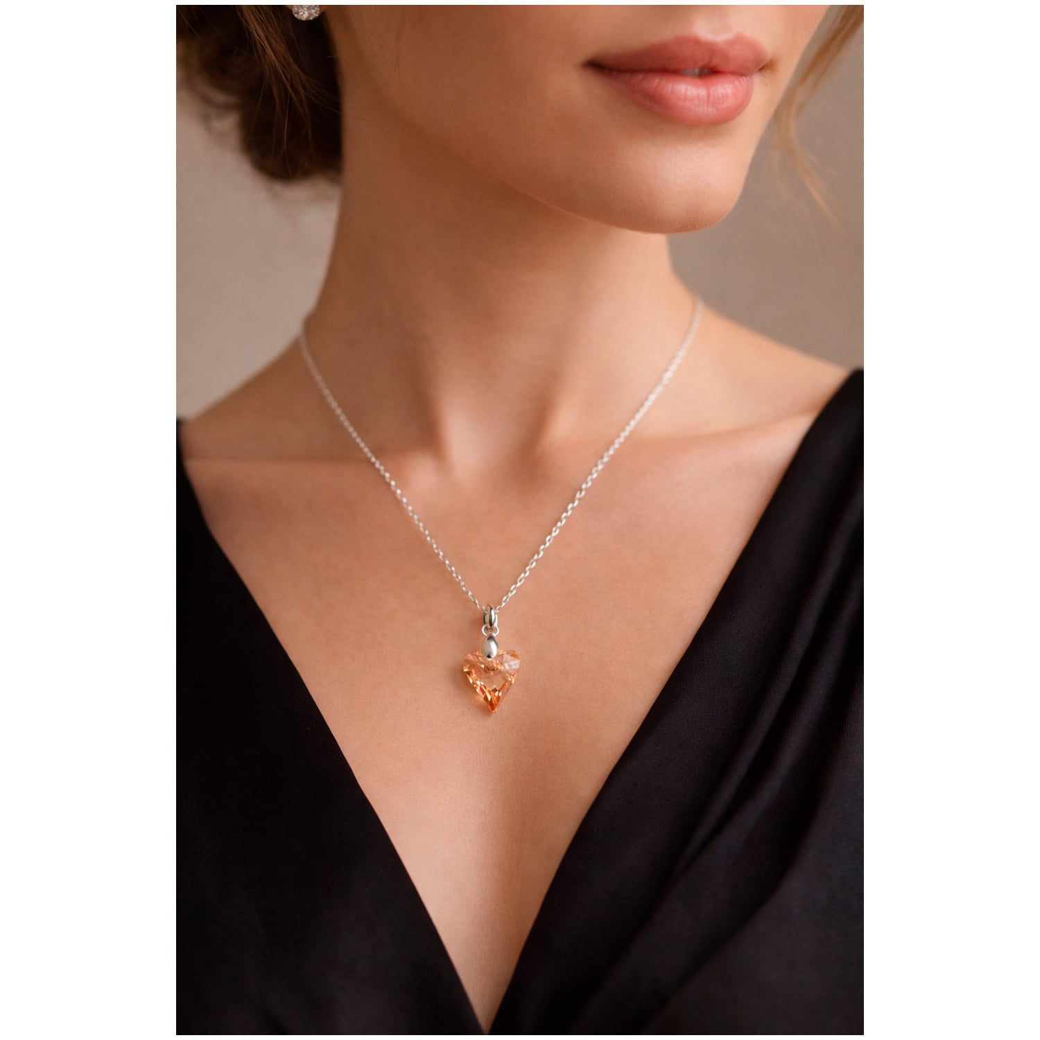 COLLAR DE PLATA 925 PARA MUJER CON DIJE DISEÑO CORAZÓN DE CRISTAL COLOR ÁMBAR - REGALO ROMÁNTICO PARA MUJER - 3