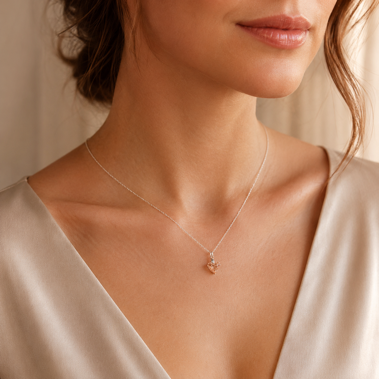 COLLAR DE PLATA 925 PARA MUJER CON DIJE DISEÑO CORAZÓN DE CRISTAL COLOR ÁMBAR REGALO ROMÁNTICO PARA MUJER - 3