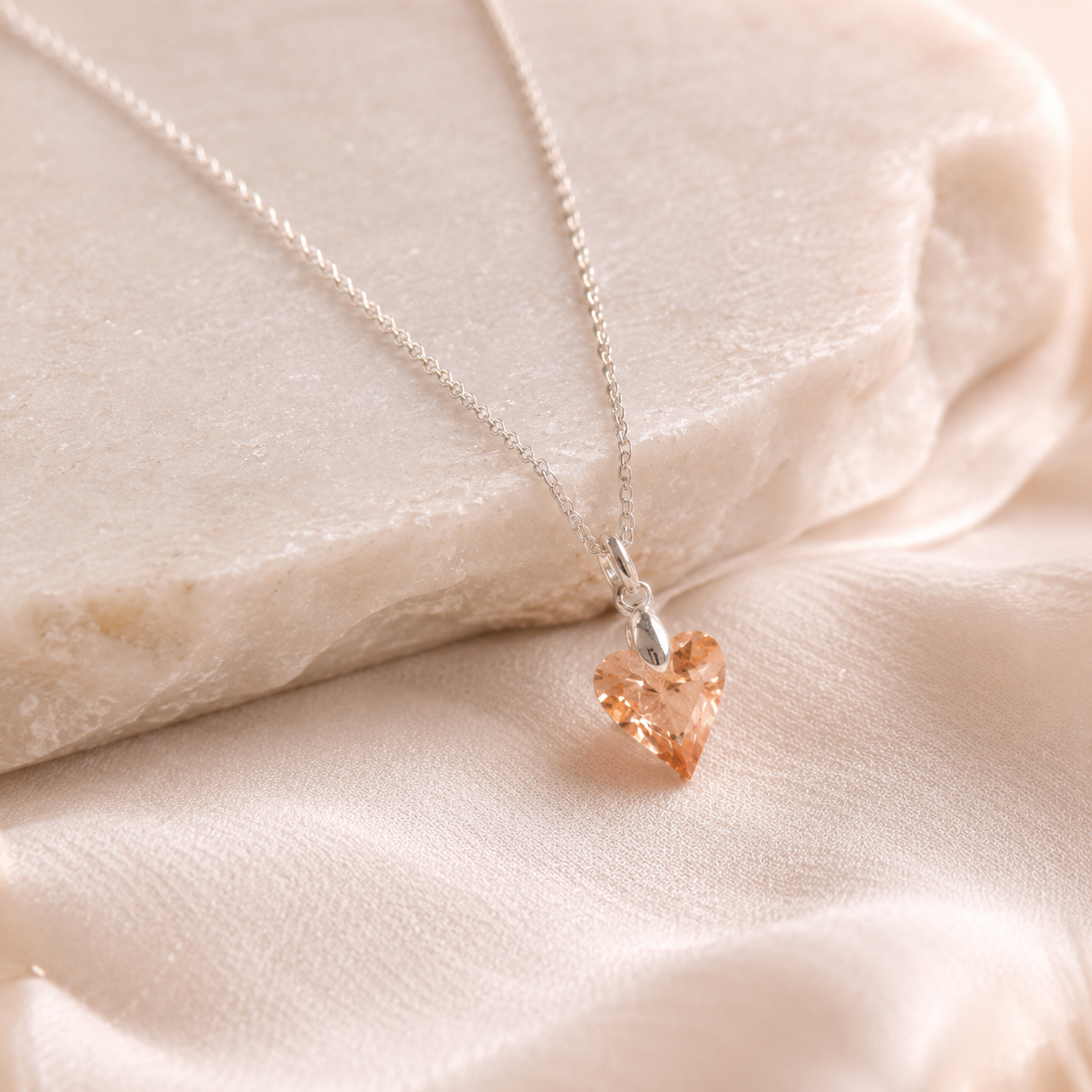 COLLAR DE PLATA 925 PARA MUJER CON DIJE DISEÑO CORAZÓN DE CRISTAL COLOR ÁMBAR REGALO ROMÁNTICO PARA MUJER - 4