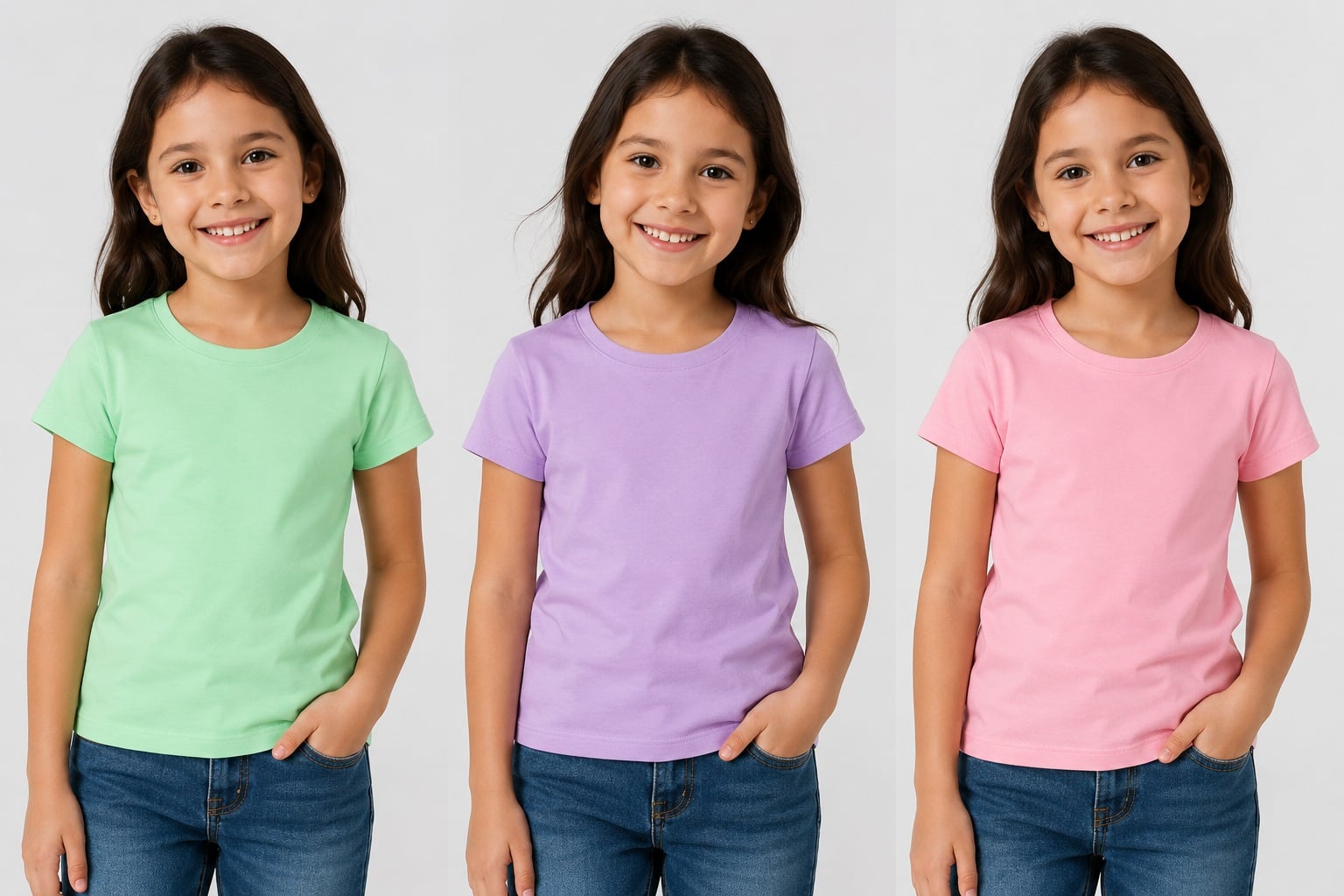 PACK DE 3 POLOS PARA NIÑA 100% ALGODÓN PIMA COLOR LILA VERDE Y ROSA CON MANGA CORTA SUAVE Y CÓMODO - 2