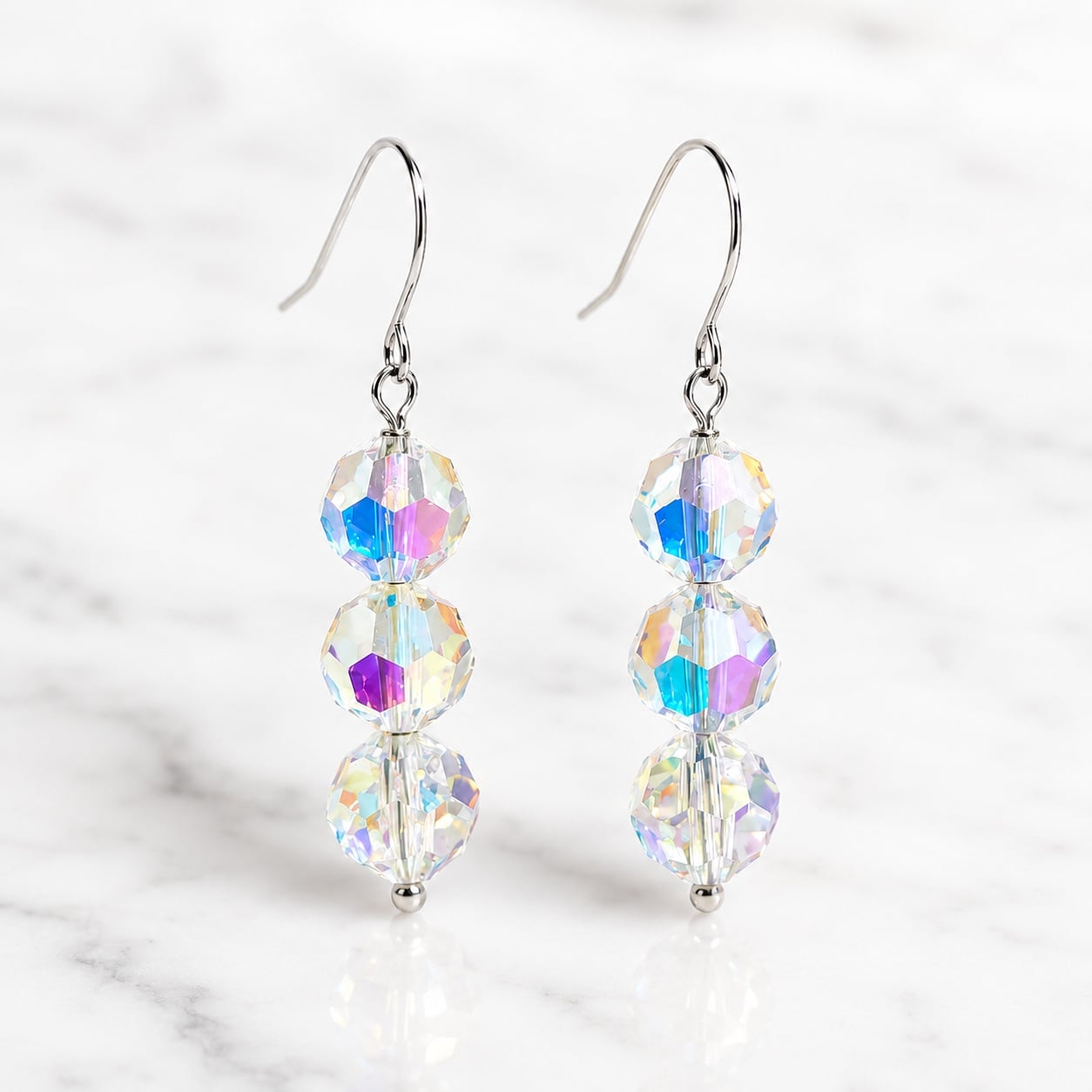 ARETES COLGANTES DE PLATA 925 PARA MUJER CON CRISTAL AB 5000 6 MM AURORA BOREAL REGALO ELEGANTE PARA MUJER - 1