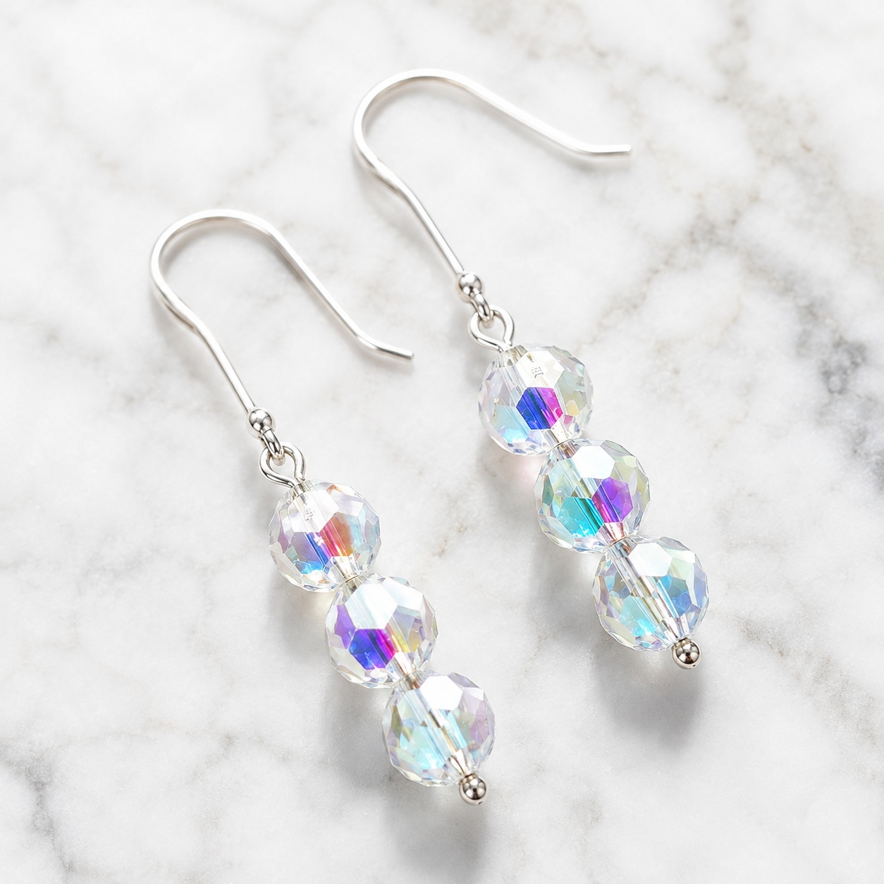 ARETES COLGANTES DE PLATA 925 PARA MUJER CON CRISTAL AB 5000 6 MM AURORA BOREAL REGALO ELEGANTE PARA MUJER - 2