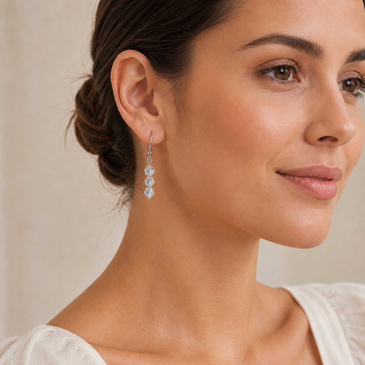 ARETES COLGANTES DE PLATA 925 PARA MUJER CON CRISTAL AB 5000 6 MM AURORA BOREAL REGALO ELEGANTE PARA MUJER - 3