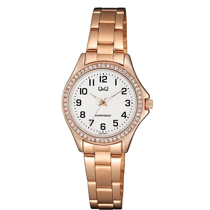 RELOJ Q&Q C223J014Y PARA MUJER ORO ROSA CON ESFERA BLANCA Y DETALLES CON BRILLANTES 3 ATM - 1