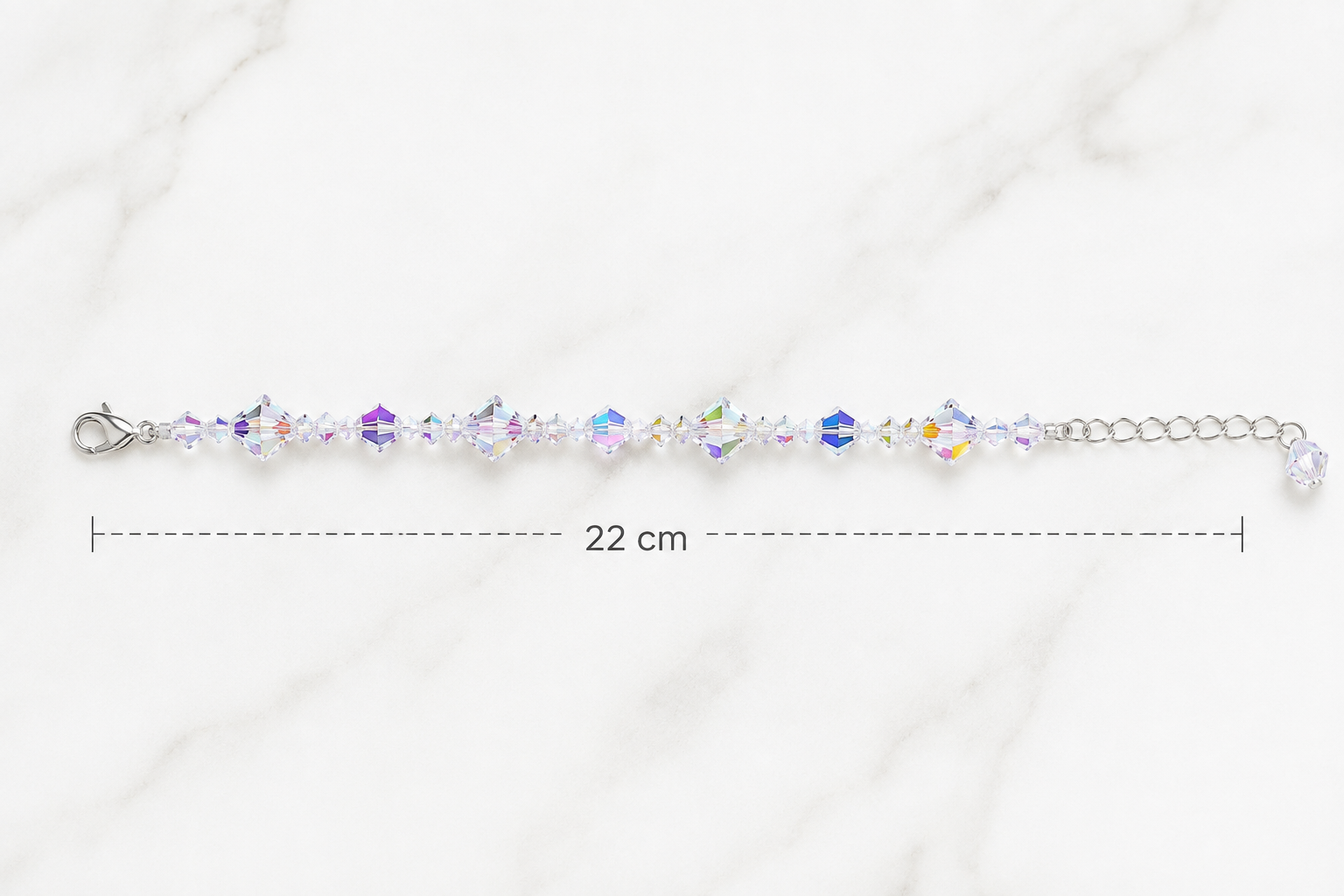 PULSERA DE PLATA 925 AJUSTABLE PARA MUJER CON CRISTALES DISEÑO BICONO COLOR AURORA BOREAL TORNASOL - 2