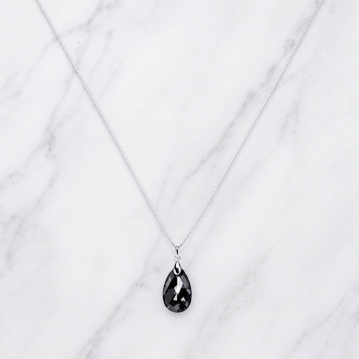 COLLAR DE PLATA 925 PARA MUJER CON CRISTAL DISEÑO GOTA TORNASOL DISEÑO ELEGANTE PARA REGALAR - 1