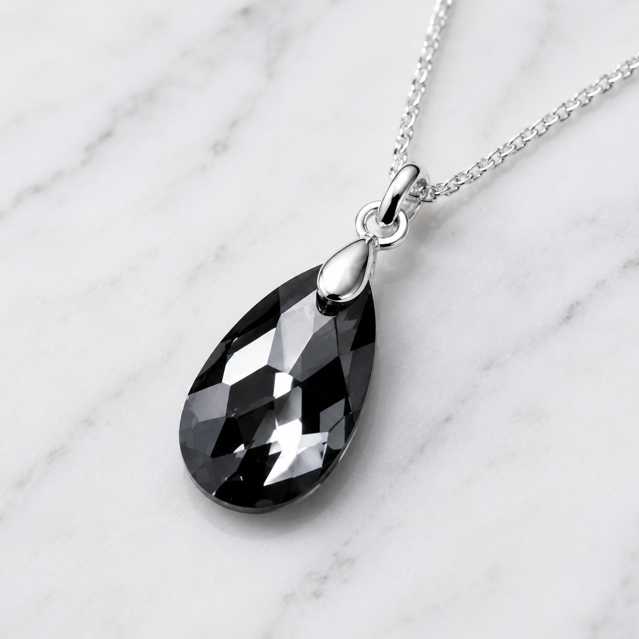 COLLAR DE PLATA 925 PARA MUJER CON CRISTAL DISEÑO GOTA TORNASOL DISEÑO ELEGANTE PARA REGALAR - 2