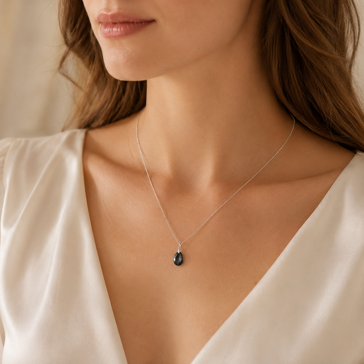 COLLAR DE PLATA 925 PARA MUJER CON CRISTAL DISEÑO GOTA TORNASOL DISEÑO ELEGANTE PARA REGALAR - 3