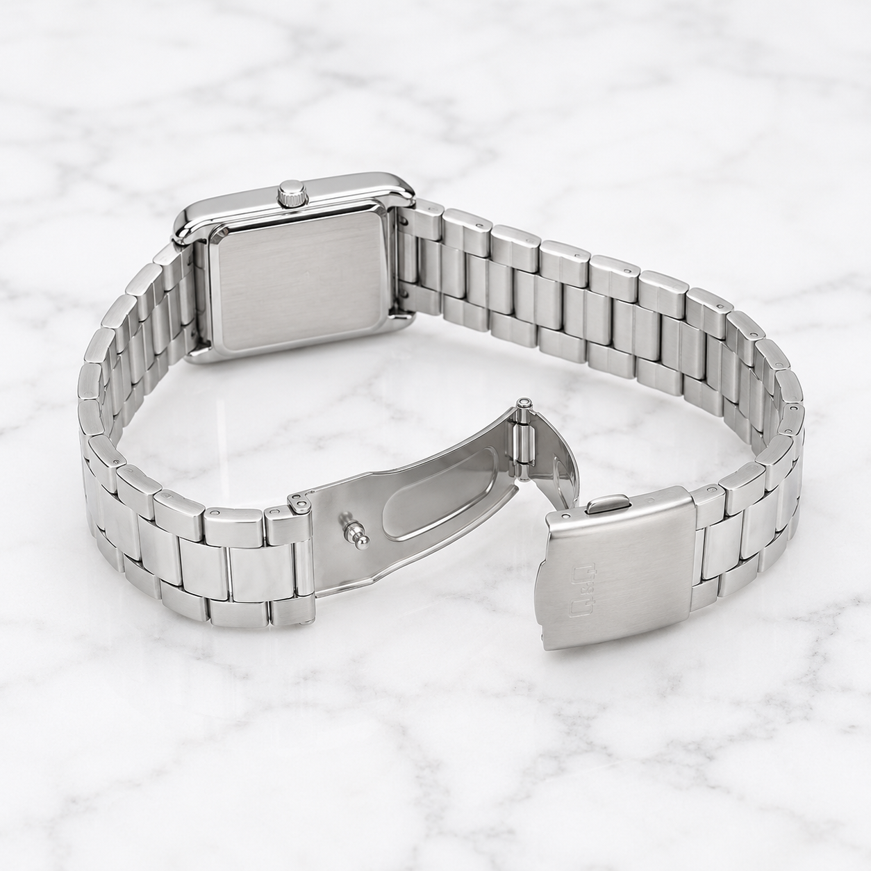 RELOJ QYQ DE ACERO INOXIDABLE PLATEADO DISEÑO RECTANGULAR MODELO C69A-001PY REGALO ELEGANTE PARA MUJER - 4