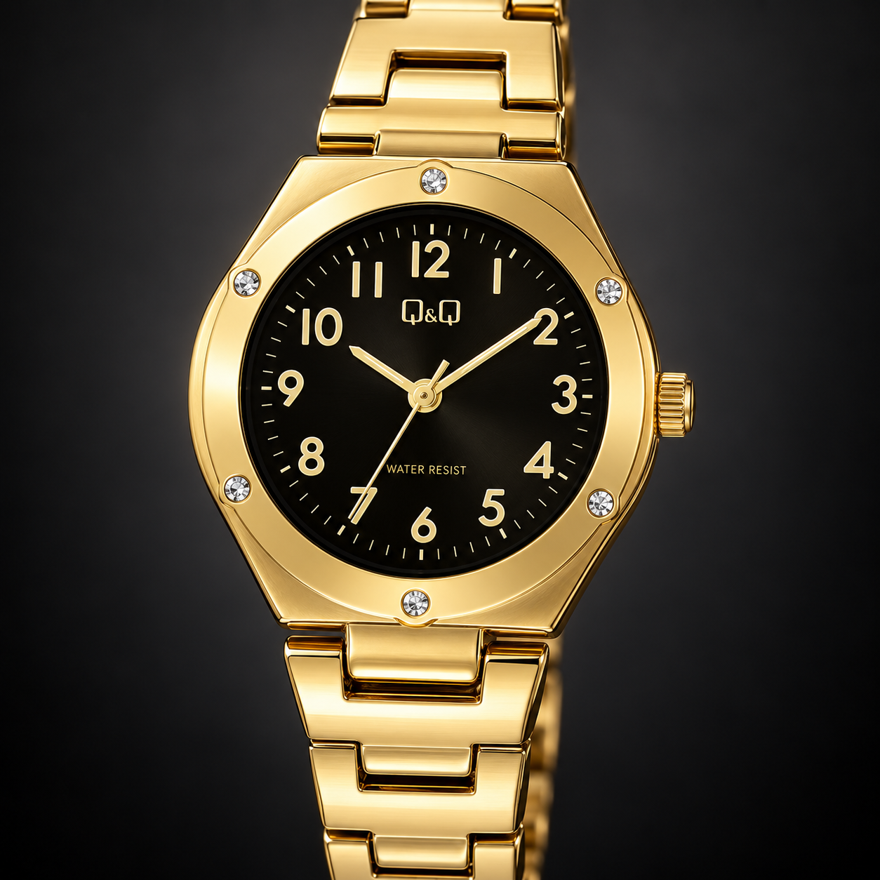 RELOJ QYQ F19A-004PY PARA MUJER DORADO ESFERA NEGRA BRAZALETE METÁLICO 28 MM 3 BAR - 2