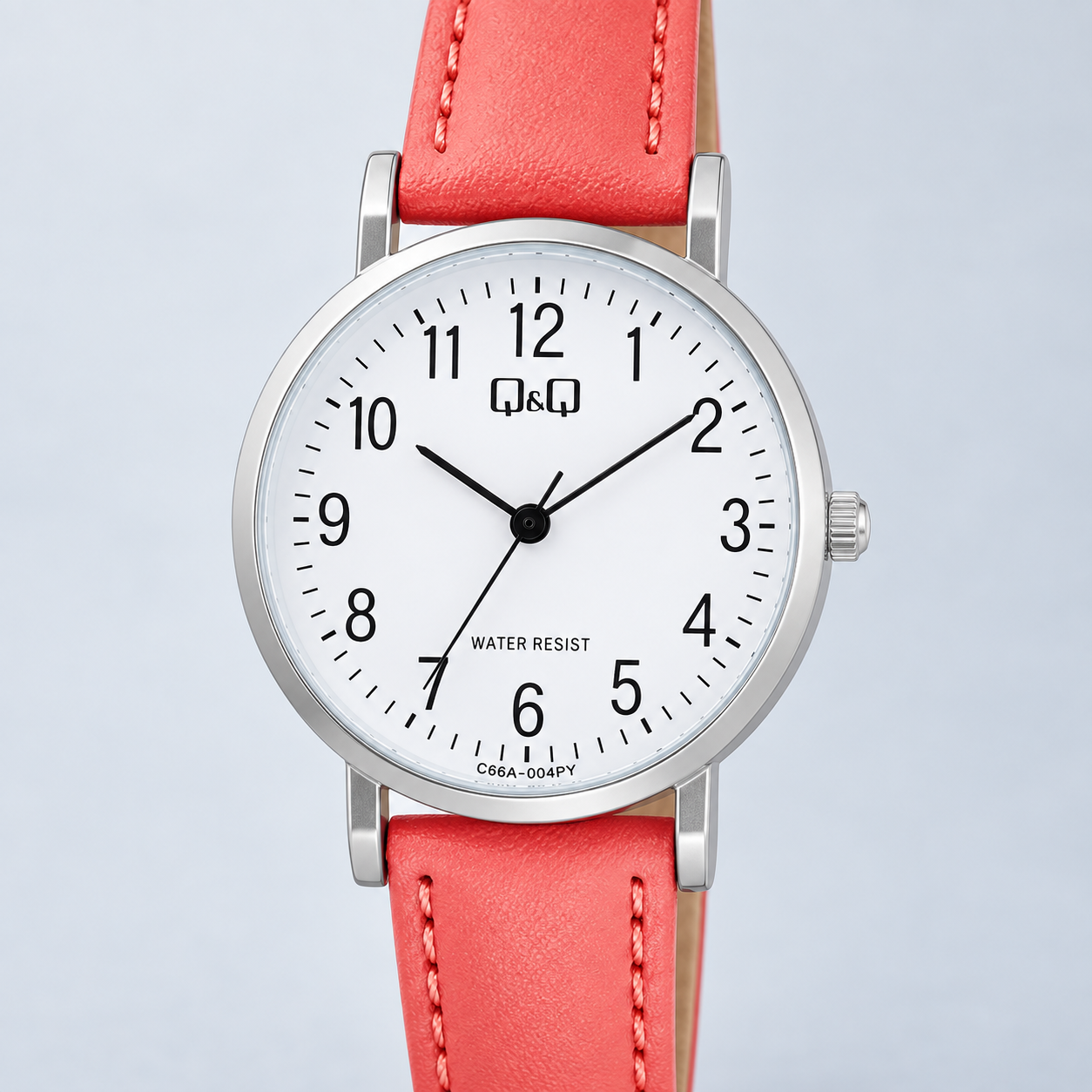 RELOJ QYQ C66A-004PY PARA MUJER COLOR ROJO CORREA DE CUERO ESFERA BLANCA 28 MM 3 BAR - 2