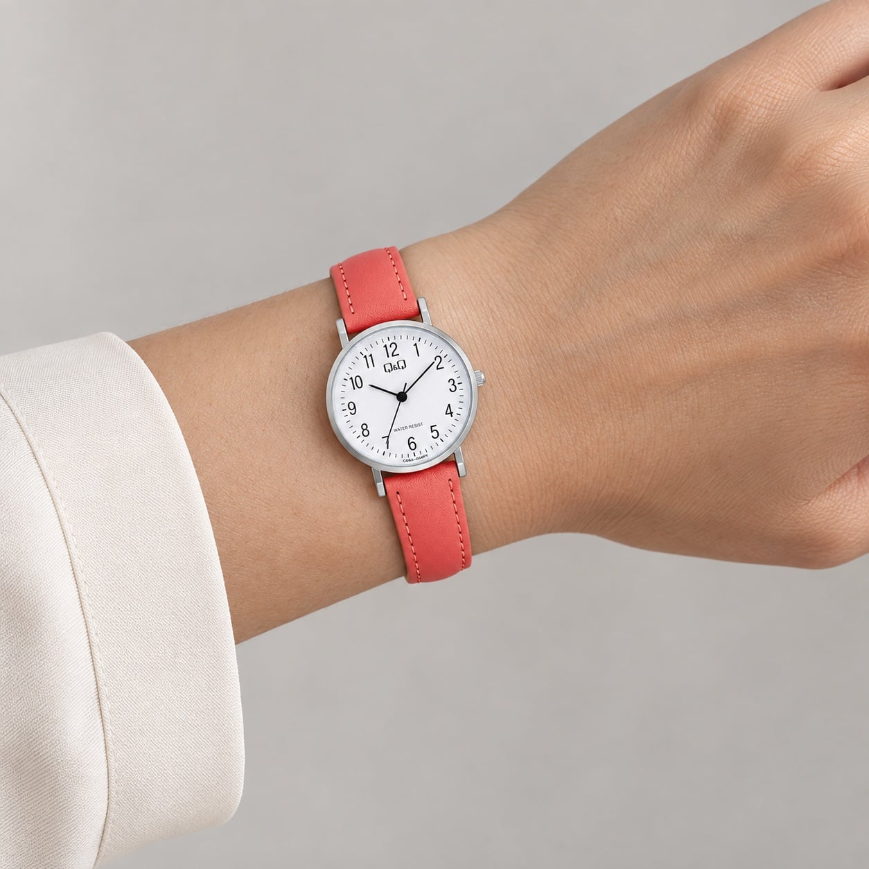 RELOJ QYQ C66A-004PY PARA MUJER COLOR ROJO CORREA DE CUERO ESFERA BLANCA 28 MM 3 BAR - 3