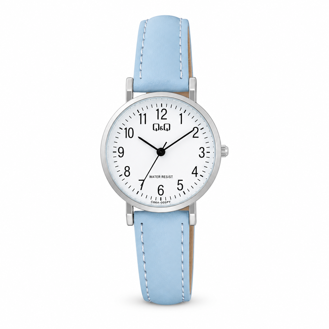RELOJ QYQ C66A-005PY PARA MUJER COLOR CELESTE CORREA SINTÉTICA ESFERA BLANCA 28 MM 3 BAR - 1